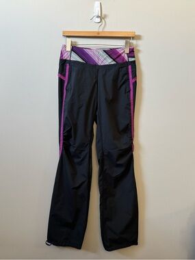 Lululemon women’s purple black stripe windbreaker full length running pants